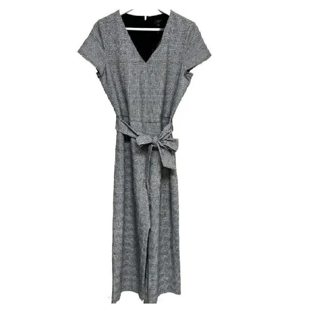 NWOT Ann Taylor Short Sleeve Belt Gray Plaid Jumpsuit Size 10
